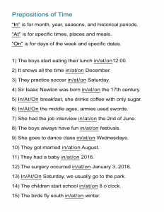 preposition of time worksheet