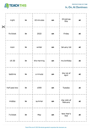 preposition of time worksheet