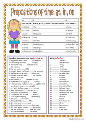 173 Prepositions of time English ESL worksheets pdf &  doc