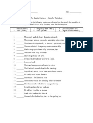 Grammar - Adverbs and Prepositions Worksheet | PDF