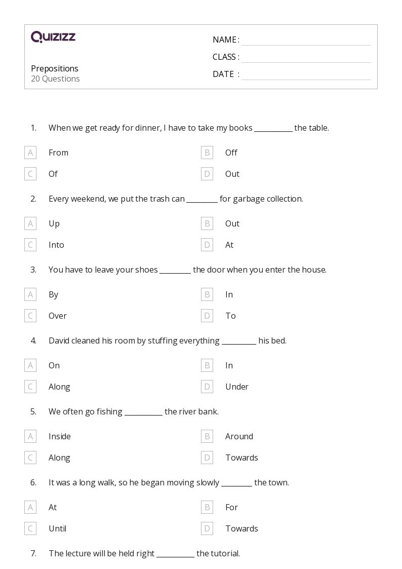 50+ Prepositions worksheets for 3rd Class on Quizizz | Free ...