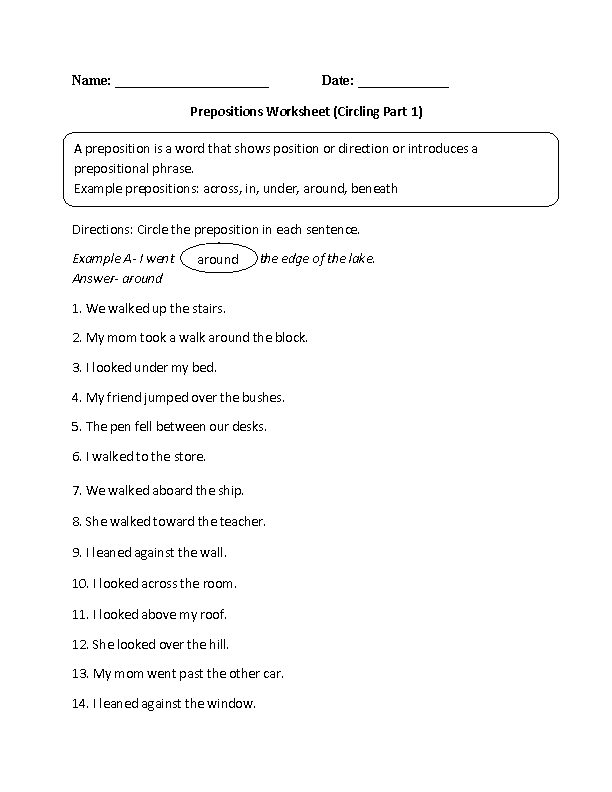 worksheets library | Prepositions Worksheets