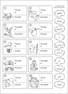 English prepositions worksheets | Grammar printables for kids