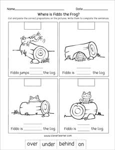 Preposition printables for preschools and kindergartens