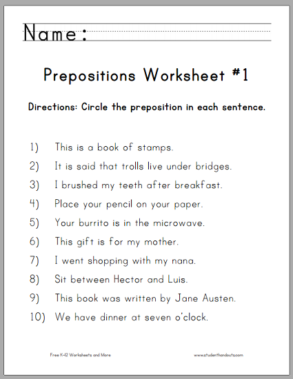 Circle the Prepositions Worksheets | Student Handouts