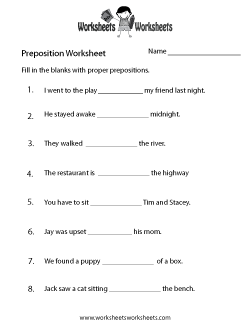 Prepositions Worksheets | Worksheets Worksheets