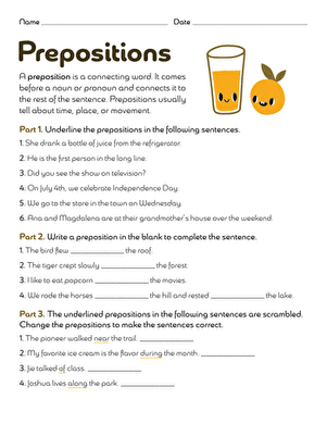 Prepositions | Worksheet 