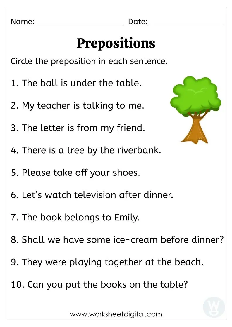 Prepositions - Worksheet Digital