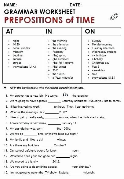 preposition worksheet for middle school