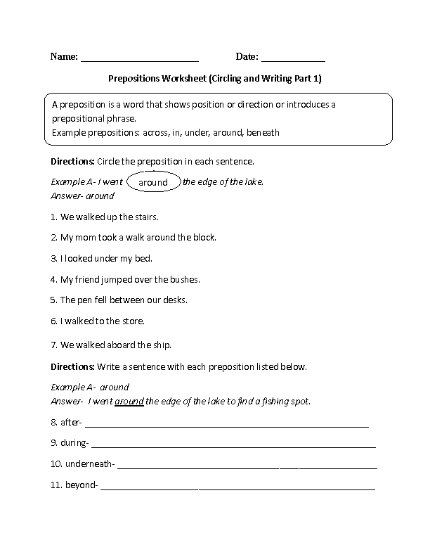 preposition worksheet pdf