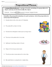Prepositional Phrases Worksheets