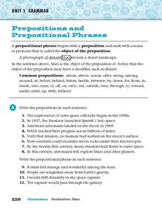 Prepositions and Prepositional Phrases Worksheet for 3rd - 4th ...