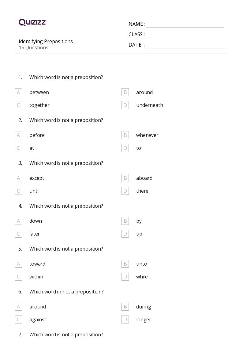 50+ Prepositions worksheets for 8th Grade on Quizizz | Free ...