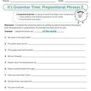 prepositional phrase worksheet 8th grade