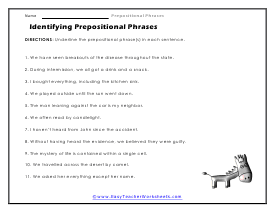 Prepositional Phrases Worksheets
