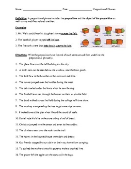 prepositional phrase worksheet answers