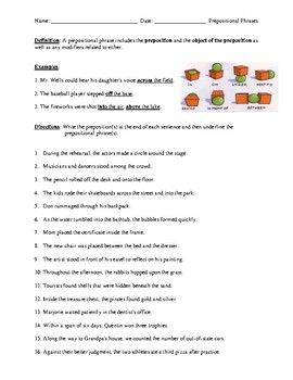 Prepositional Phrases: Worksheet, Test, or Homework with Detailed Answer Key