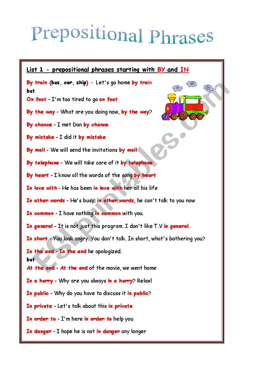 prepositional phrases rules + exercises - ESL worksheet by neryas