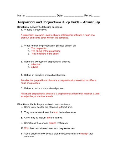 prepositional phrases used as adjectives and adverbs worksheet answers