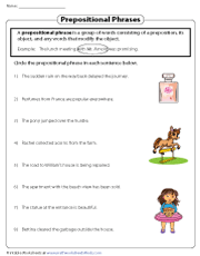 Prepositional Phrases Worksheets