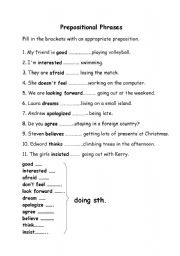 Prepositional phrases worksheets