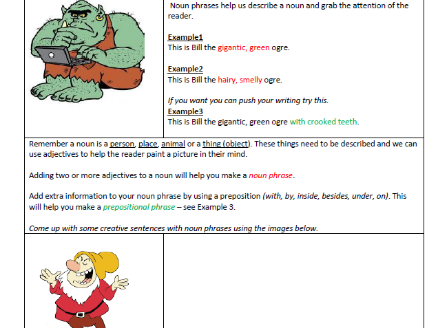 Noun phrases and prepositional phrases worksheet. (Editable and ...