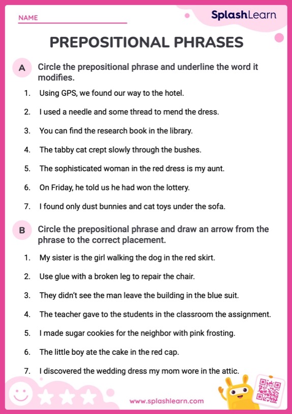 Spot the Prepositional Phrase - ELA Worksheets - SplashLearn