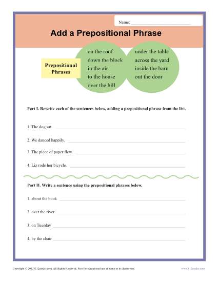 Add a Prepositional Phrase | Sentence Structure Worksheets