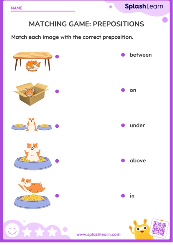 Matching Game: Prepositions — Printable ELA Worksheet
