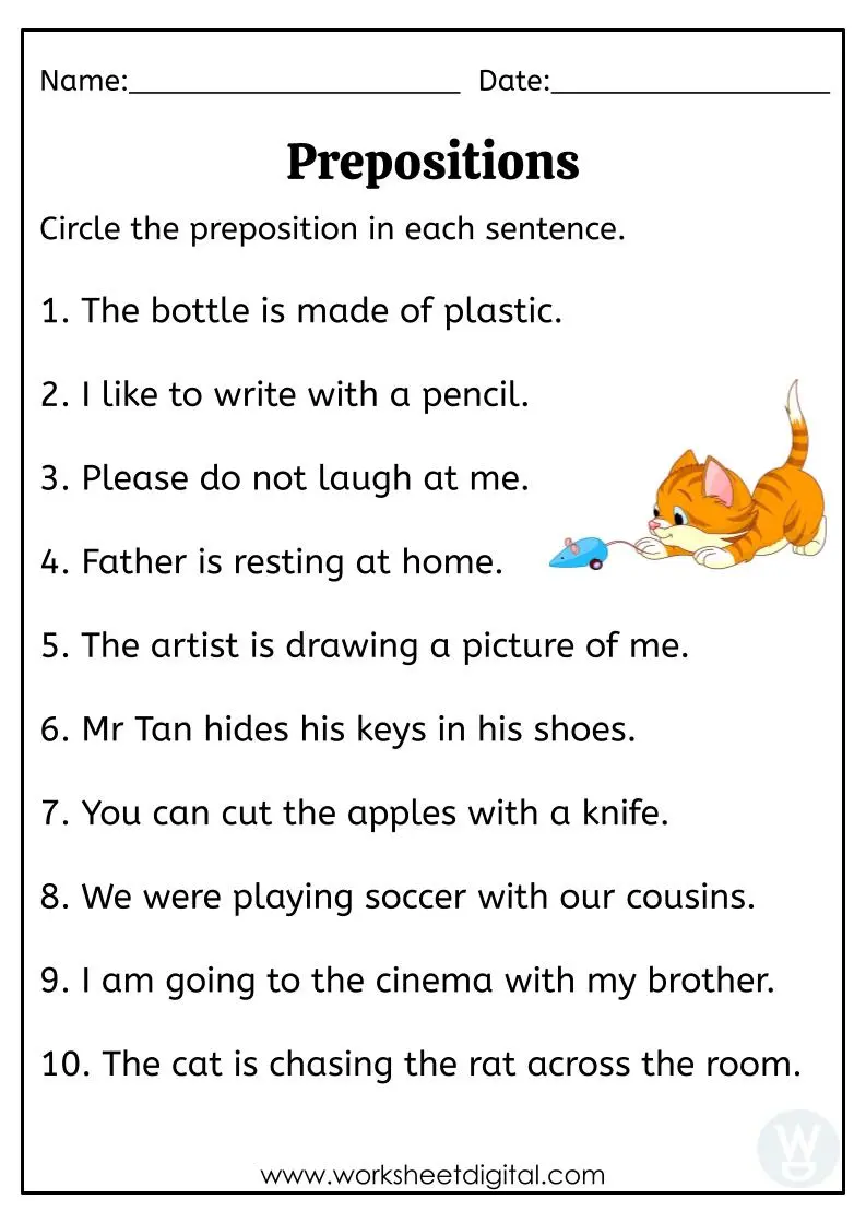 Prepositions - Worksheet Digital