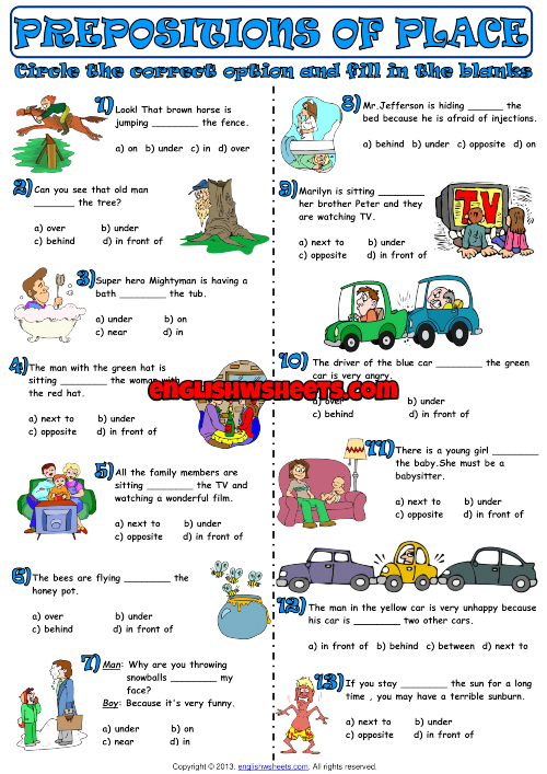 prepositions of place worksheet