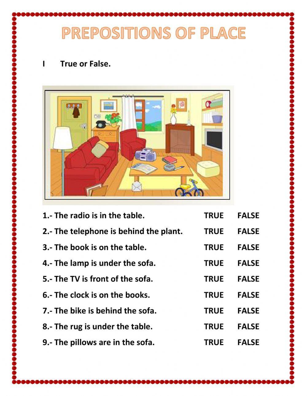 prepositions of places worksheet