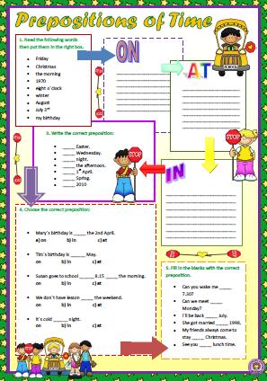 prepositions of time worksheet for