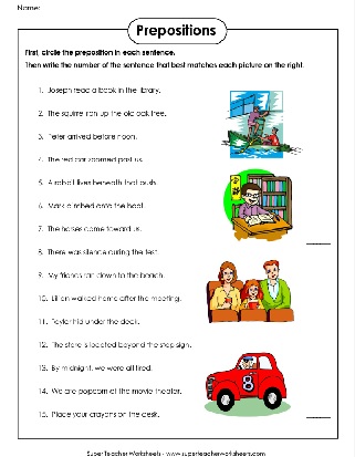 Prepositions Worksheets
