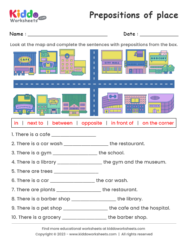 Free Printable Prepositions of place Worksheet - kiddoworksheets