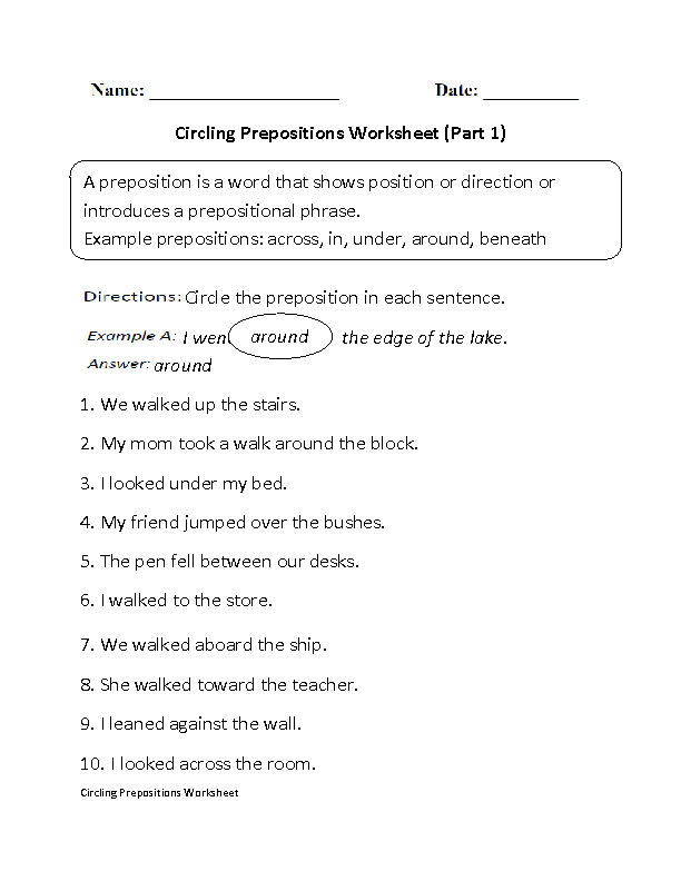 worksheets library | Prepositions Worksheets