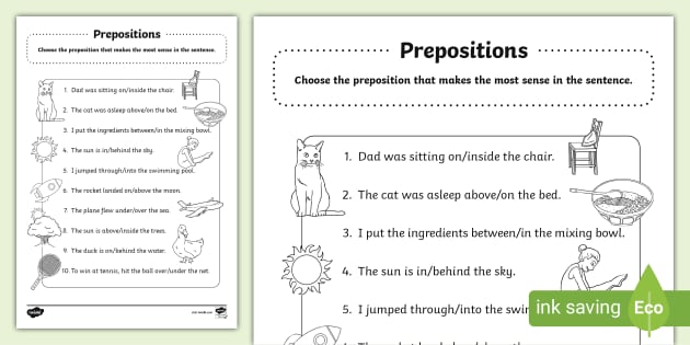 prepositions worksheet for grade 2