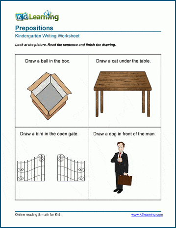 prepositions worksheet kindergarten