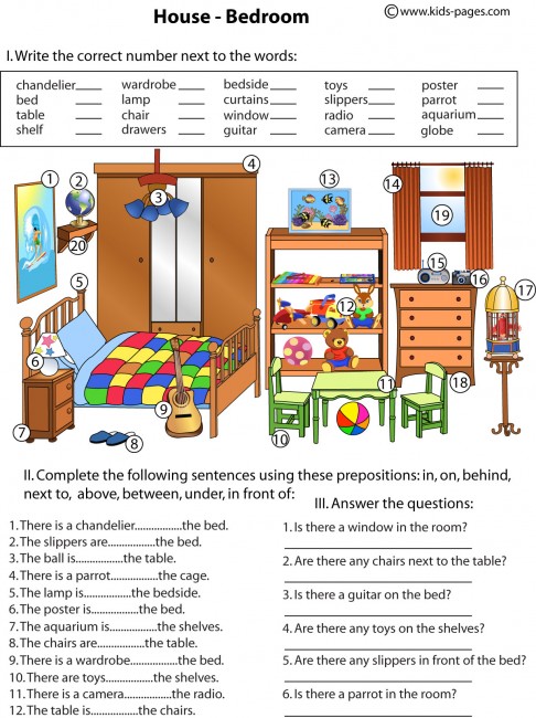 Bedroom And Prepositions worksheet