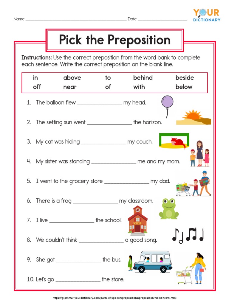prepositions worksheet with answers