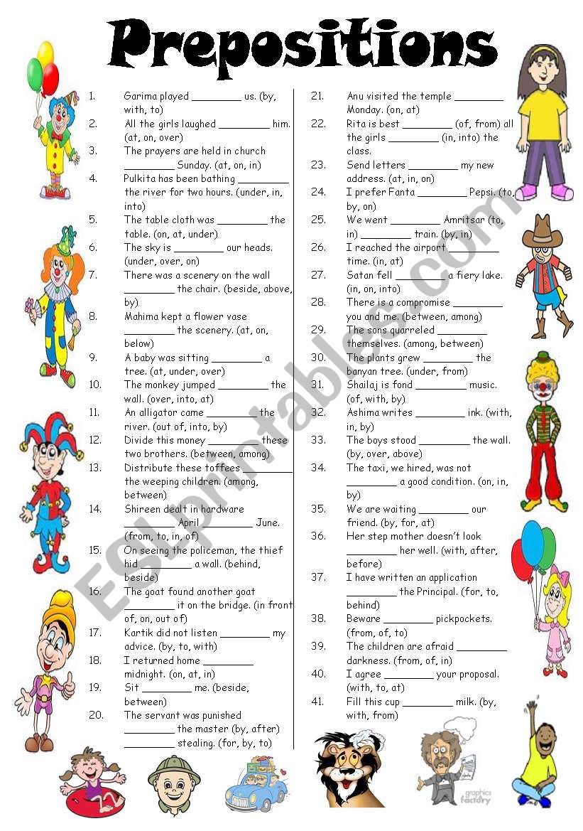 prepositions worksheet with answers