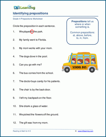 prepositions worksheet with answers
