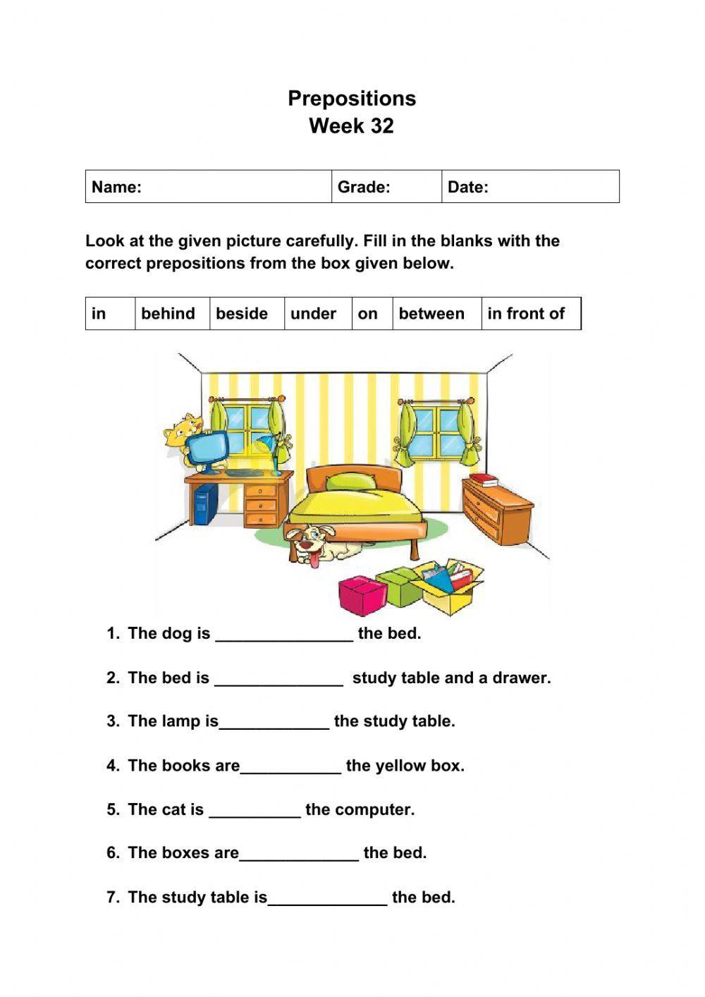 Prepositions online exercise for Grade 2  