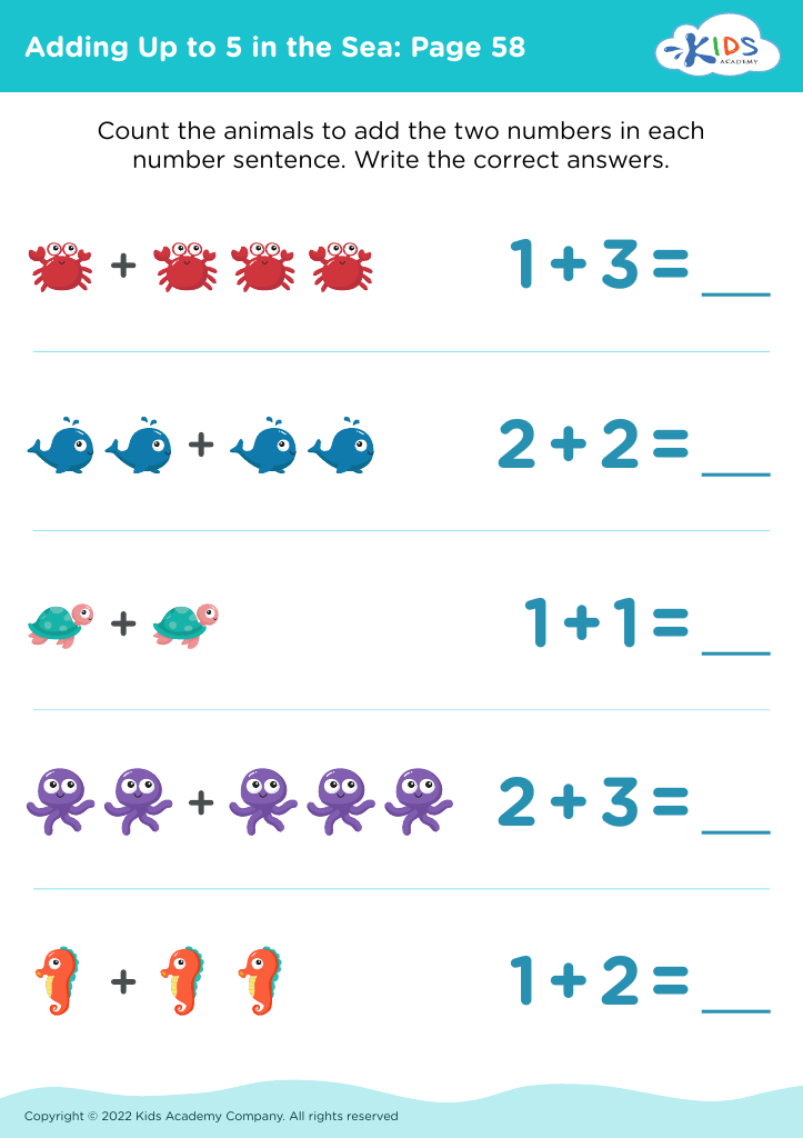 Preschool addition worksheets