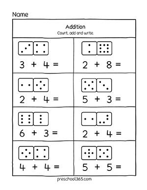 20 Printable Addition Worksheets Numbers 1-10 for Preschool ...