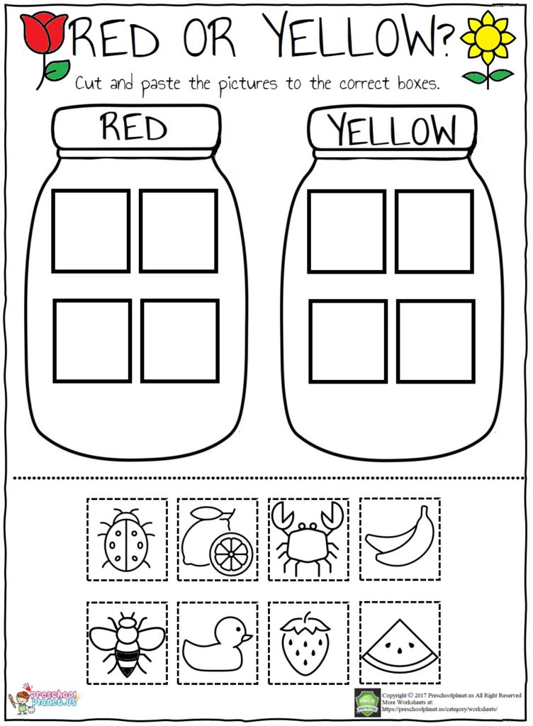Red or Yellow Worksheet - Preschoolplanet