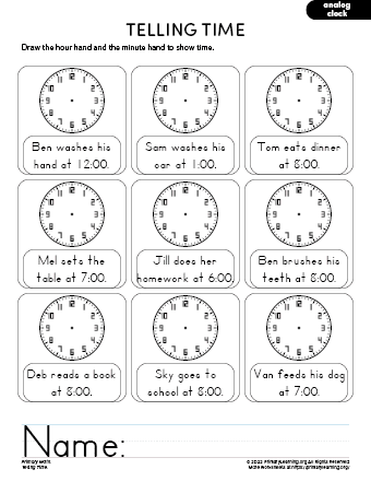 Telling Time Preschool Worksheets | Totschooling - Toddler ...