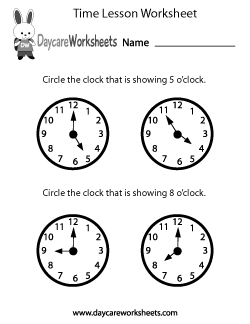 Preschool Time Worksheets