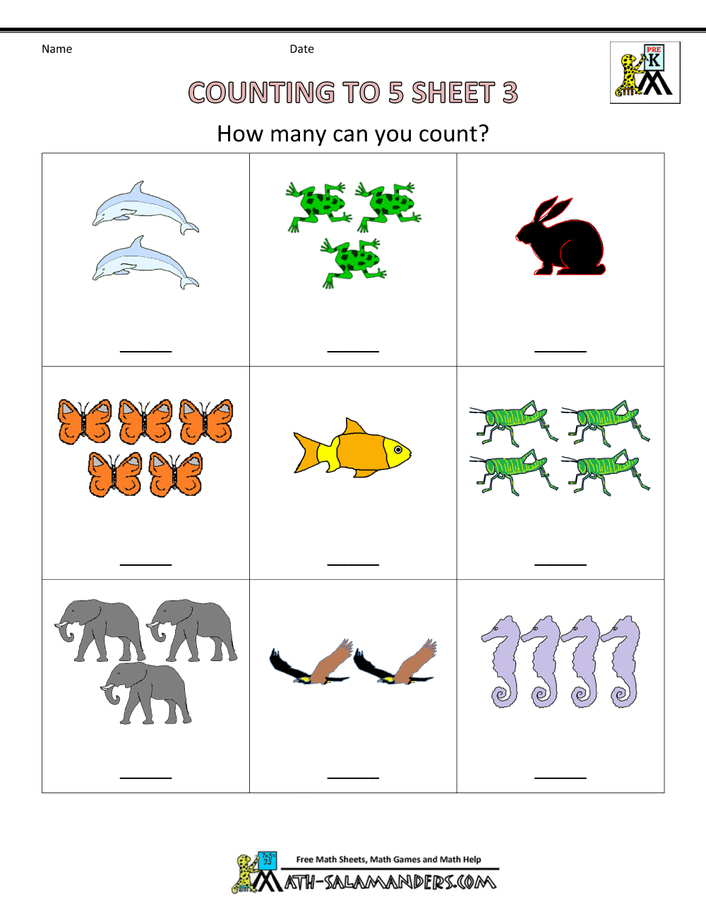 Preschool Counting Worksheets - Counting to 5