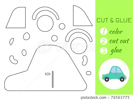 Color, cut and glue paper green car. Cut and... - Stock ...